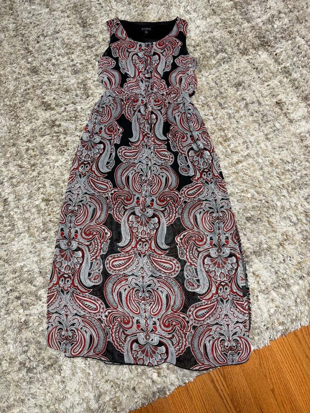 Enfocus Studio Paisley Chiffon Dress Size 6 Black Red White Sleeveless